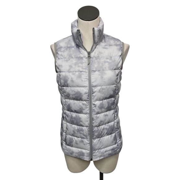 Eddie Bauer Down Puffer Vest Womens Size XS EB650 Gray Tie Dye Full Zip Winter - Picture 1 of 11